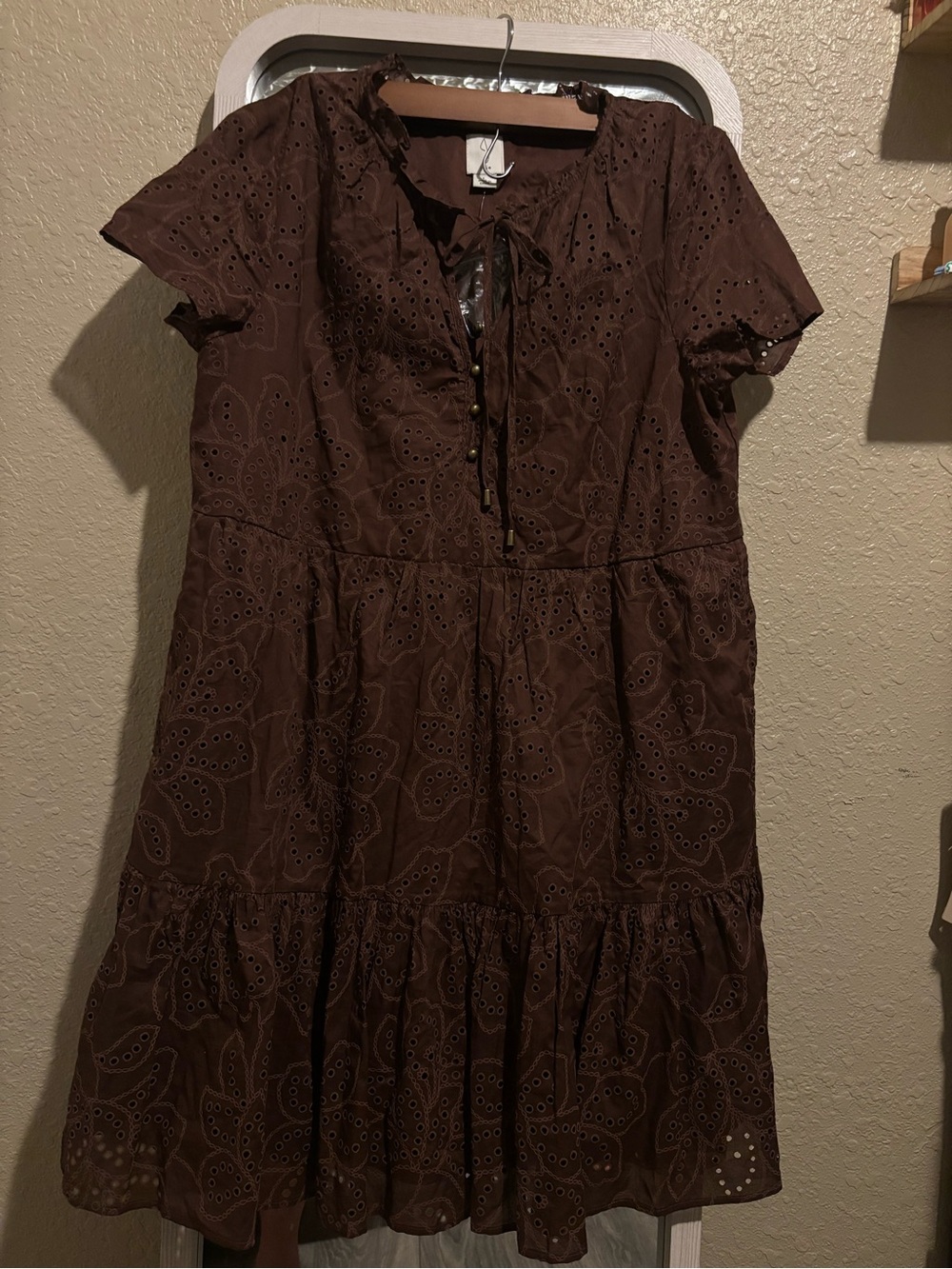 Joie Chocolate Brown Eyelet Tiered Midi Dress